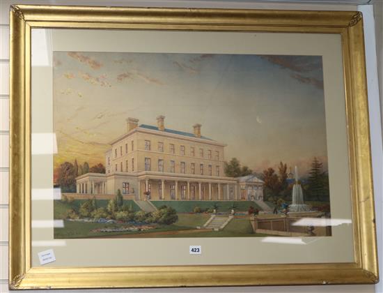 R.M. Phipson (Arch.), watercolour, Design for a Country house, dated 1859 51 x 75cm.